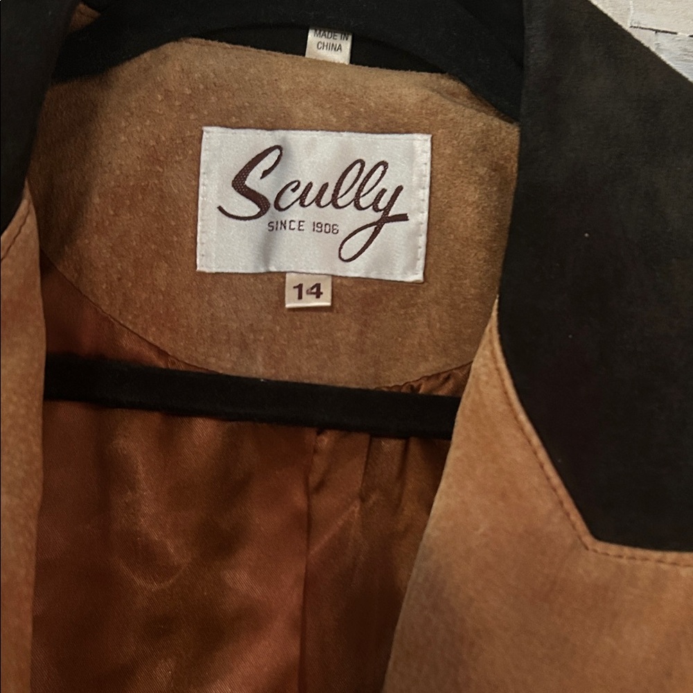 Scully Women's Tan Suede Trench Coat with Black Details